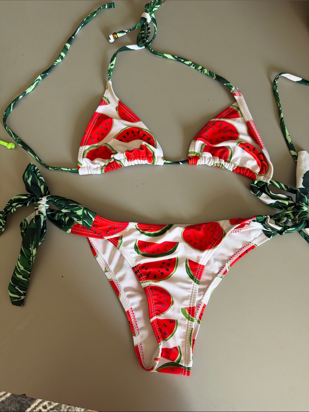 Watermelon Print Tie-Side Bikini - White & Red